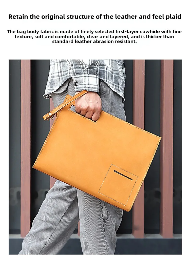 Maletín de cuero, bolso para archivos, bolsa para documentos de cuero genuino, bolso de mano para archivos A4 de cuero Crazy Horse, negocios formales