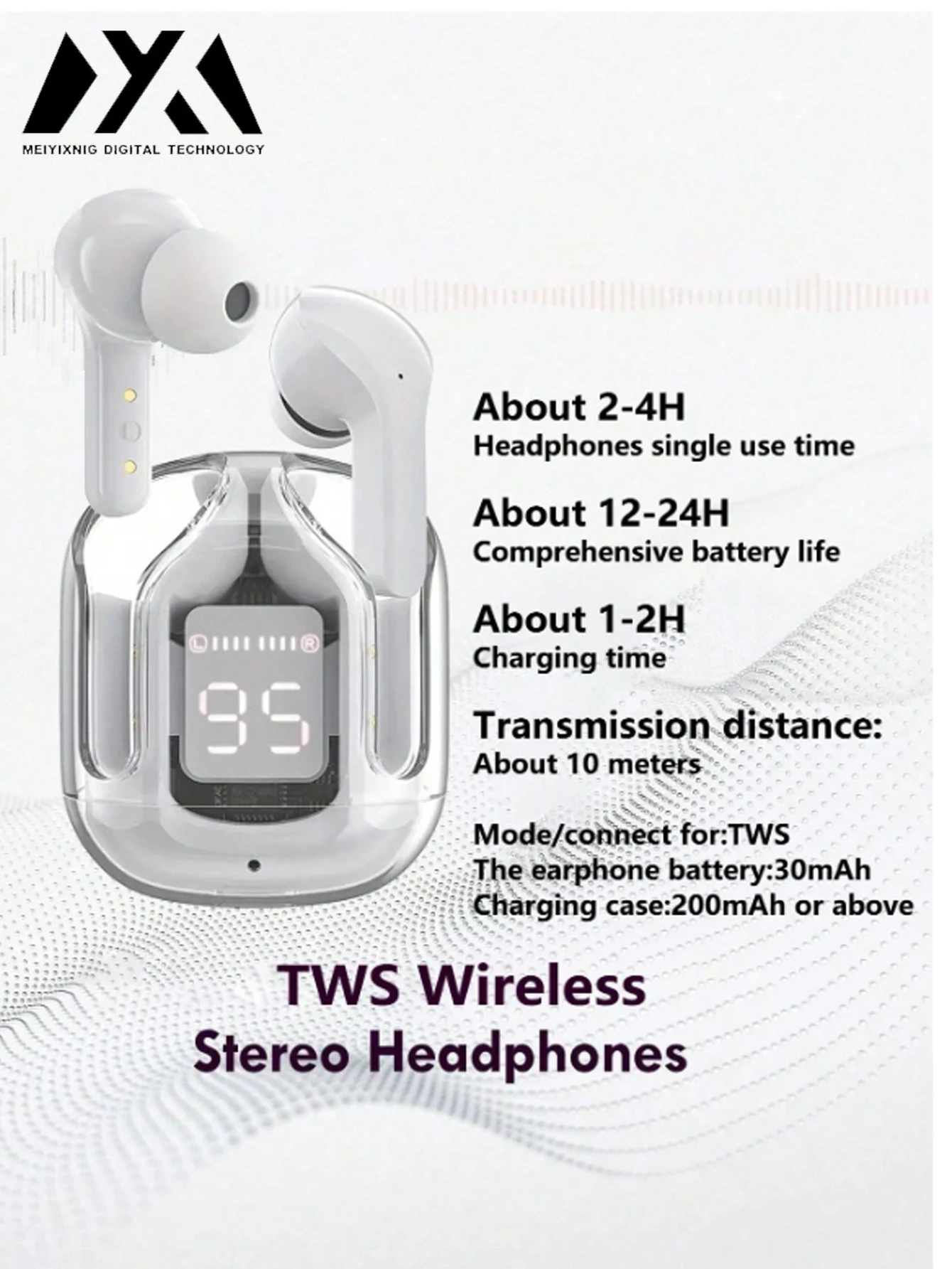 Wireless earphones Air31, LED digital display high-definition microphone, 200mAh lithium battery capacity, link name "TWS"