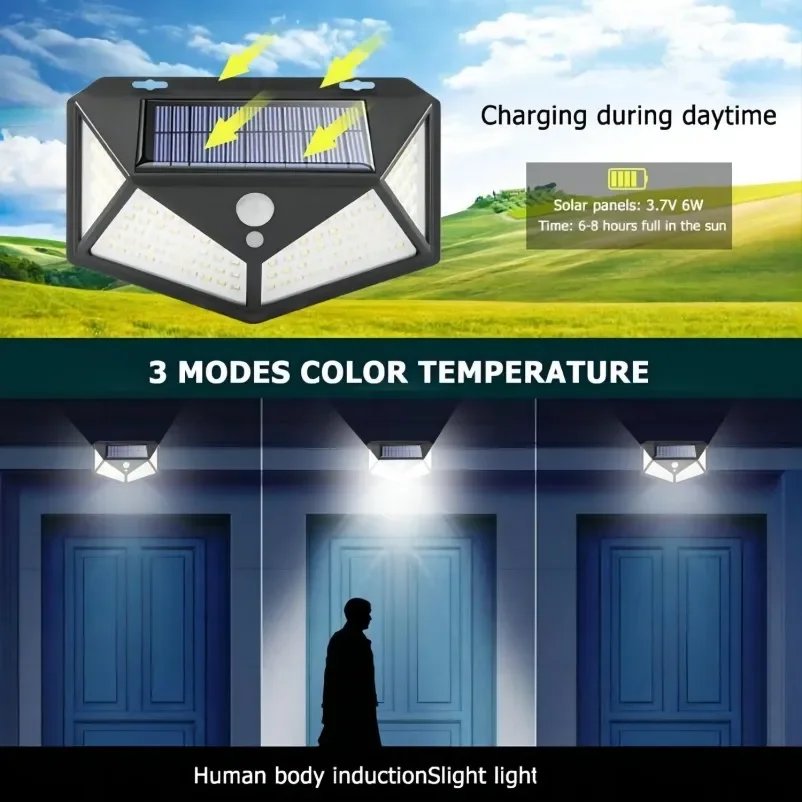 1 ~ 12 Stuks 100 Led Zonne-Wandlamp 4 Zijden Lichtgevend Met Bewegingssensor Buitentuin Binnenplaats Waterdicht Muurlicht