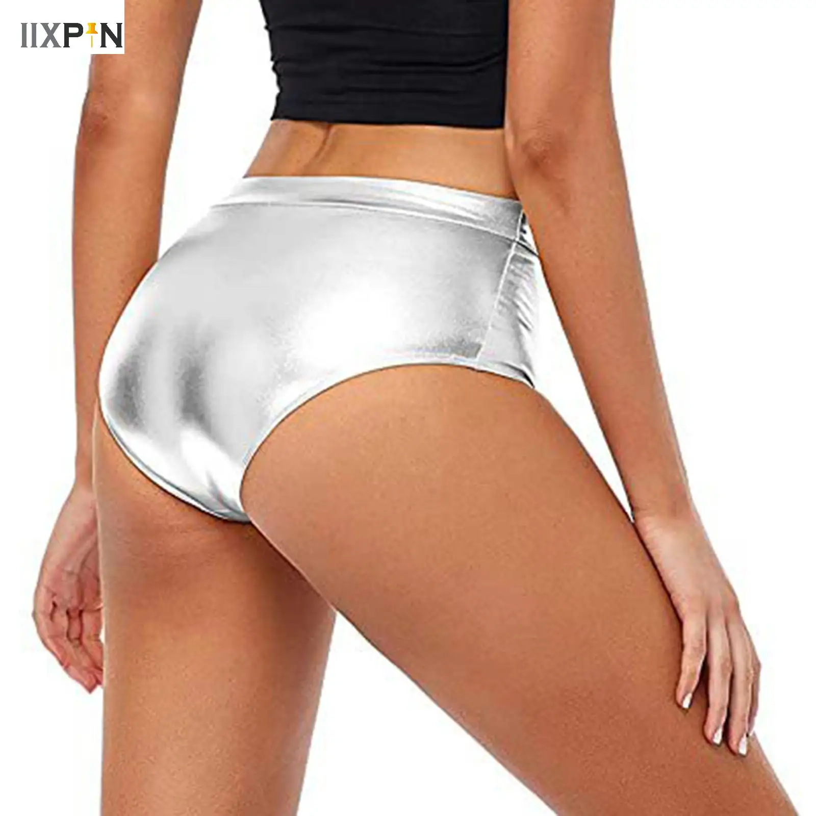 Mulheres metálicas cheer booty dança shorts meninas meados de cintura shorts de ginástica cuecas vermelhas brilhantes palco desempenho bottoms