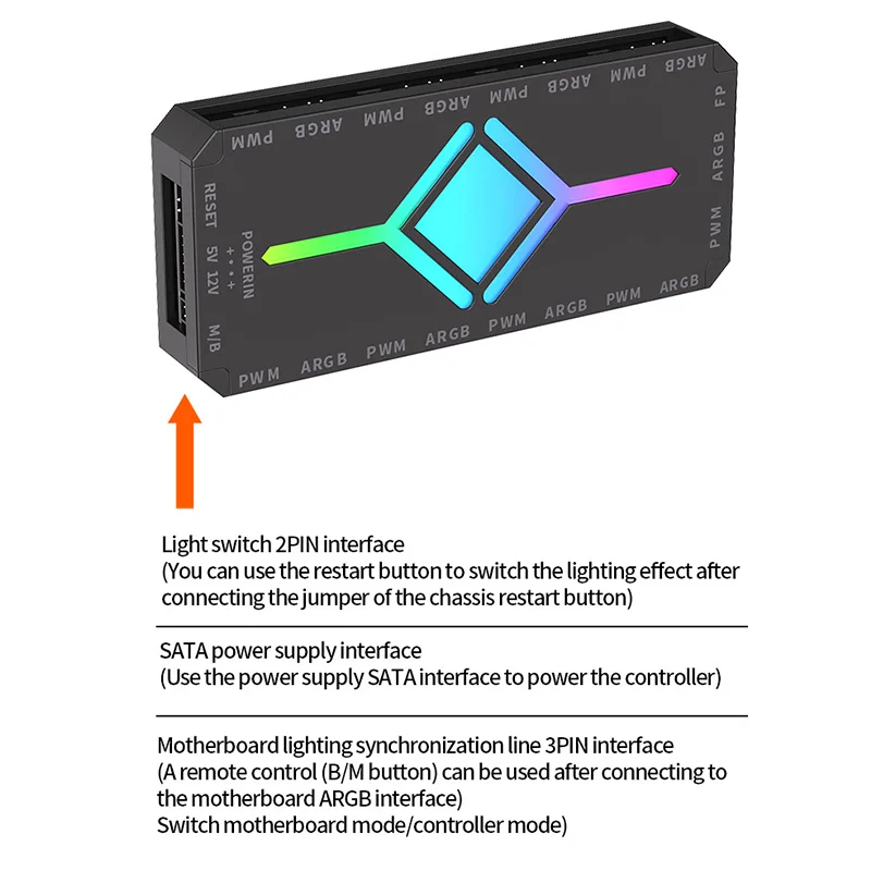 TEUCER 5V 3pin Fan Hub ARGB PWM 4pin 1 To 9 Ports Splitter SATA Power Magnetic Suction ARGB Fan Controller for PC Case Fan