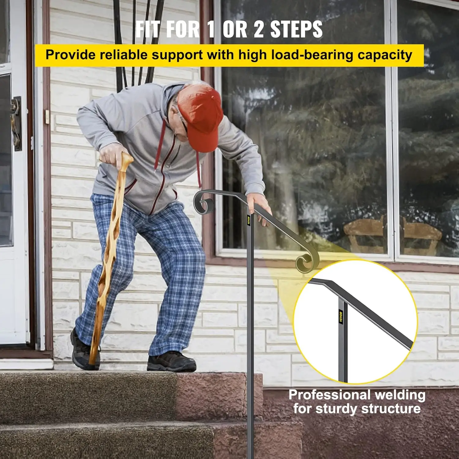 Single Post Handrail Wrought Iron Post Mount Step Grab Supports in Ground Long Post