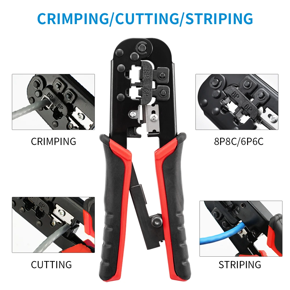 RJ45 Crimper RJ11 RJ45 Crimping Tool Ethernet Network LAN Cable Crimper Cutter Stripper Plier for 6P 8P RJ11 RJ12 RJ45 Connector