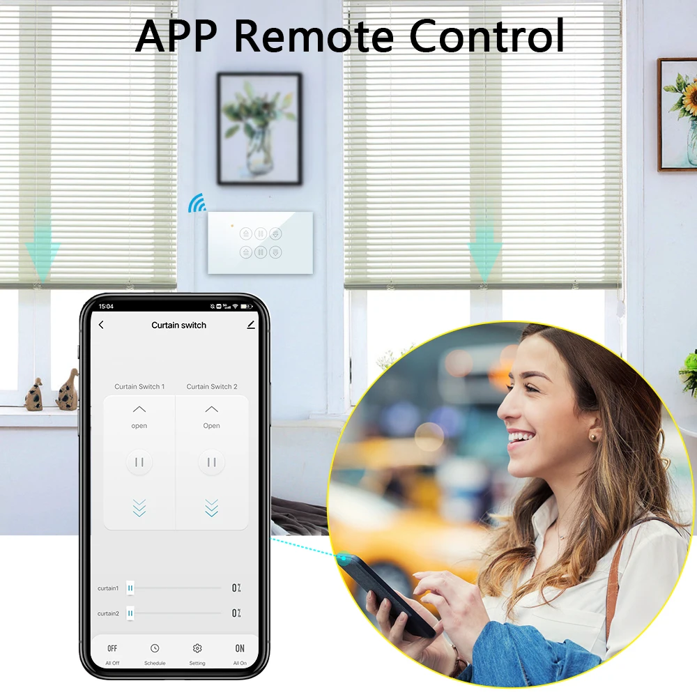 QCSMART WiFi Doppel Vorhang UNS Schalter Tuya Smart Leben Fernbedienung Jalousien Rollladen Prozent Timer Google Home Alexa
