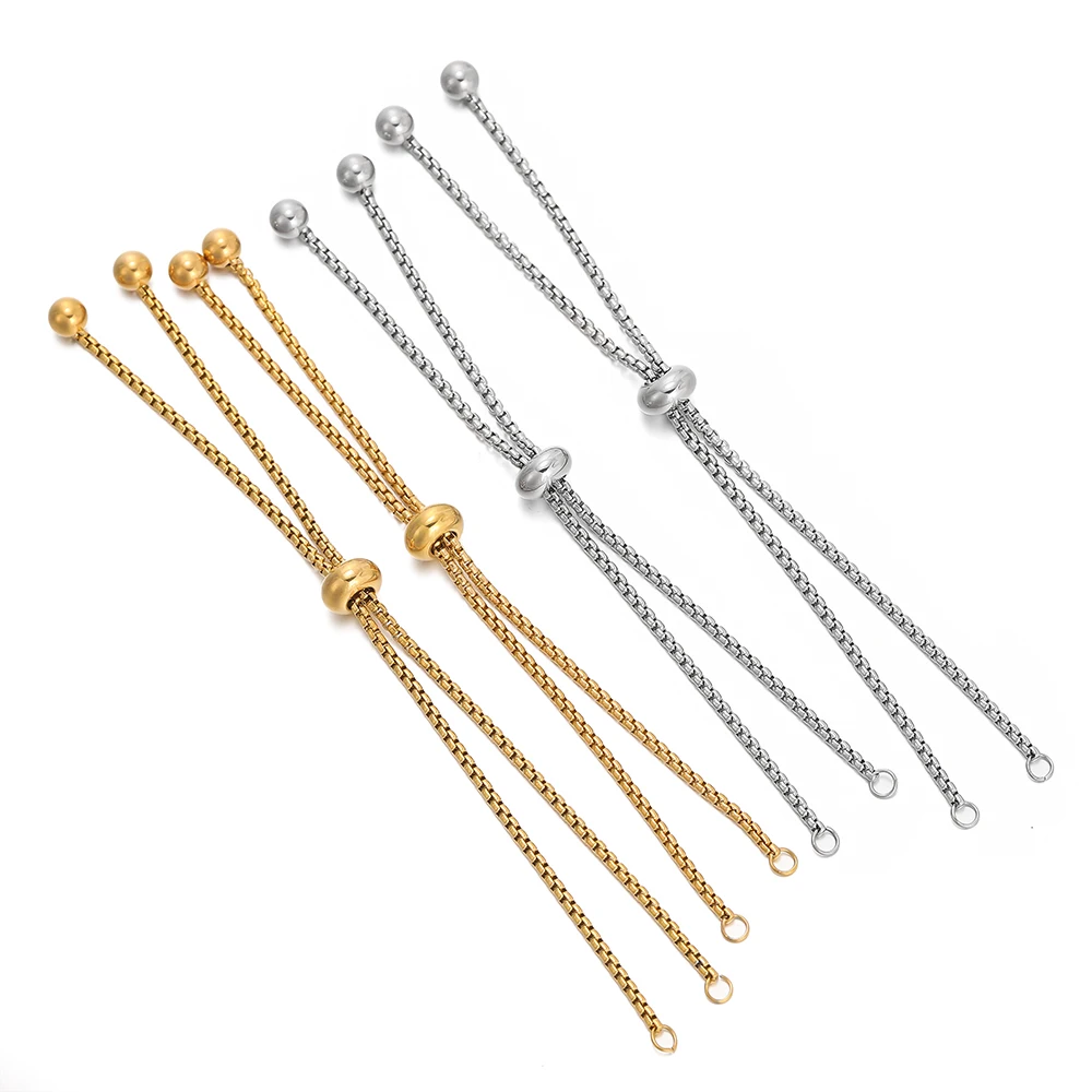3 unids/lote de pulseras de acero inoxidable 304 ajustables, cajas extensoras deslizantes, cadenas con extremos de bola para fabricación de joyas DIY