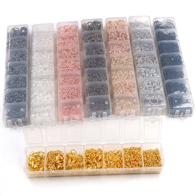 Um conjunto de caixa 3 4 5 6 7 8 10mm 8 cores anéis de salto abertos anéis divididos link loop para diy jóias fazendo descobertas conector
