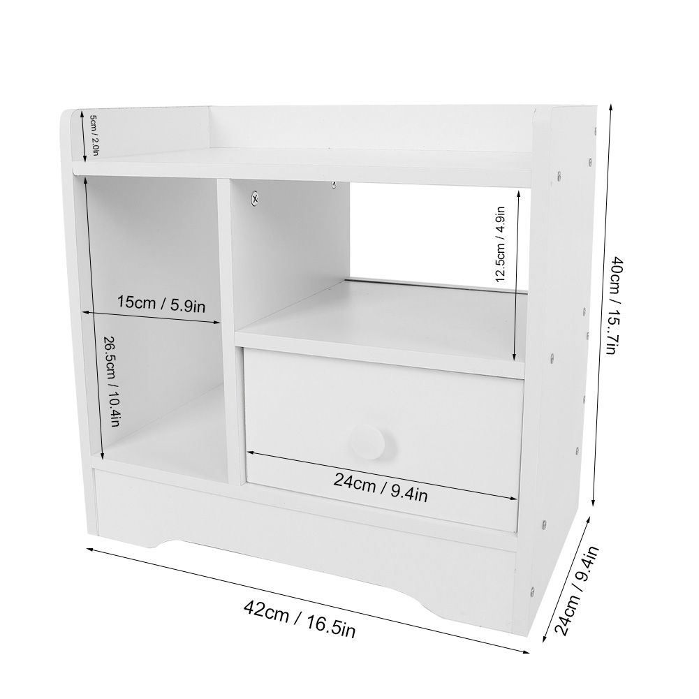 Bedroom Bedside Table Night Stand Cabinet with Drawer Home Storage Organizer (White)