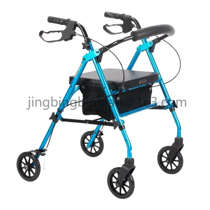 Senior Walking Support， Multifunctional Walker for Elderly, Four-wheel Rollator with Seat, Adult Pushcart Mobility Aid