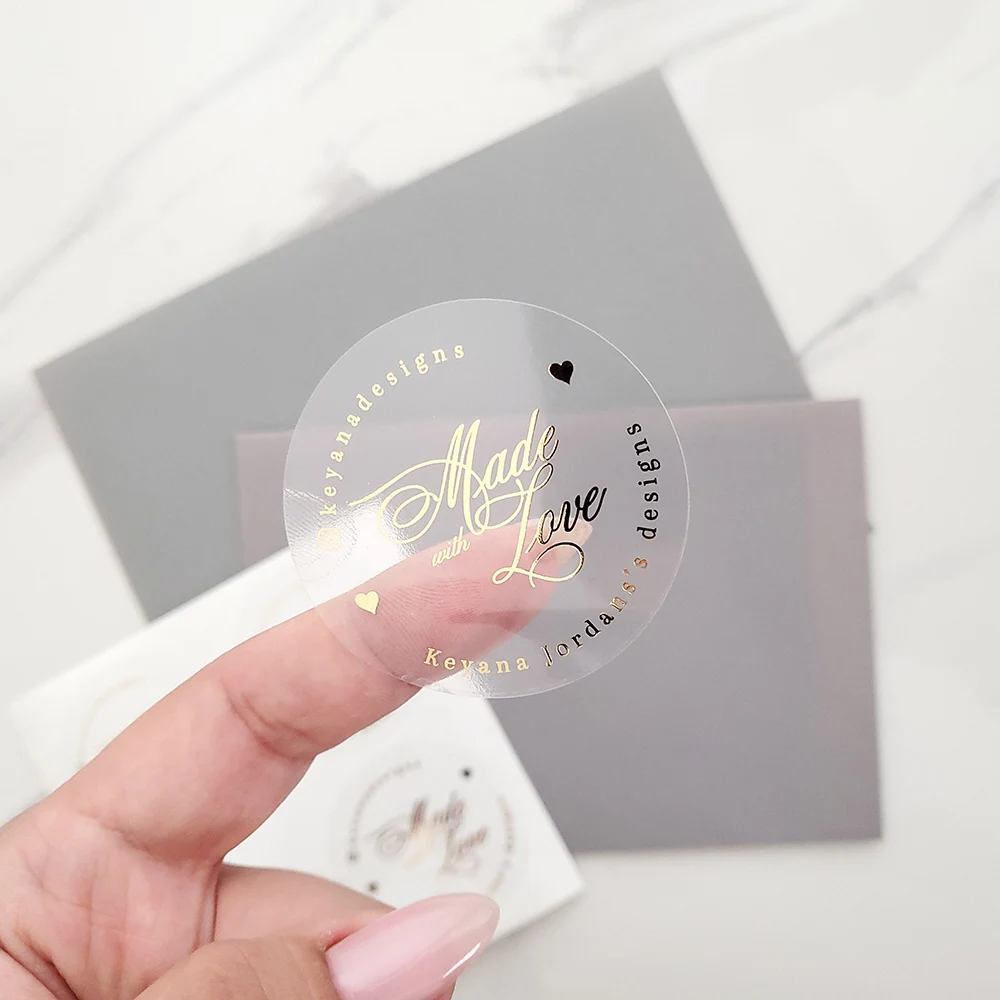 50 Uds. De etiquetas adhesivas transparentes redondas de lámina dorada personalizadas, sobre para fiesta de boda, bolsa de regalo, caja de velas, paquete de pegatinas de agradecimiento para galletas