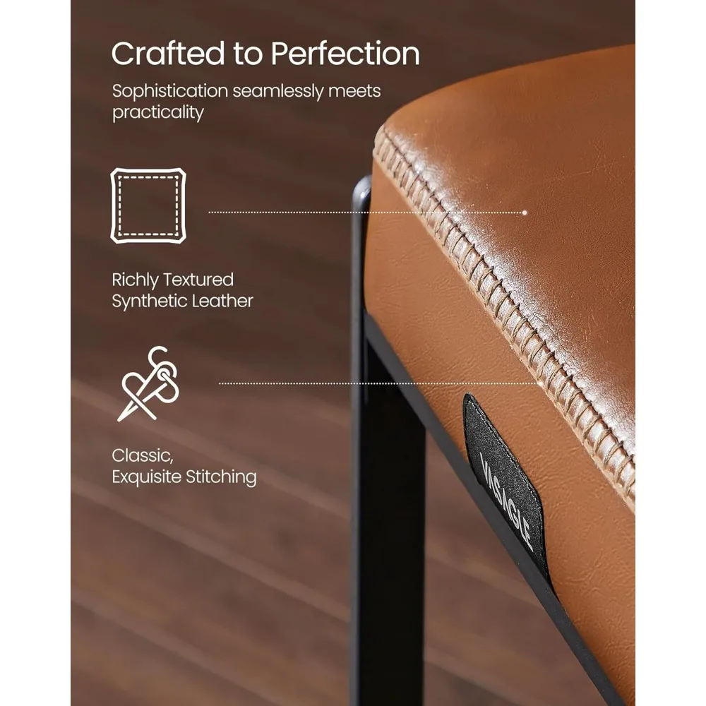 EKHO Collection - Bar Stools Set of 2, Counter Height Bar Stools, Synthetic Leather with Stitching, Mid-Century Modern Counter