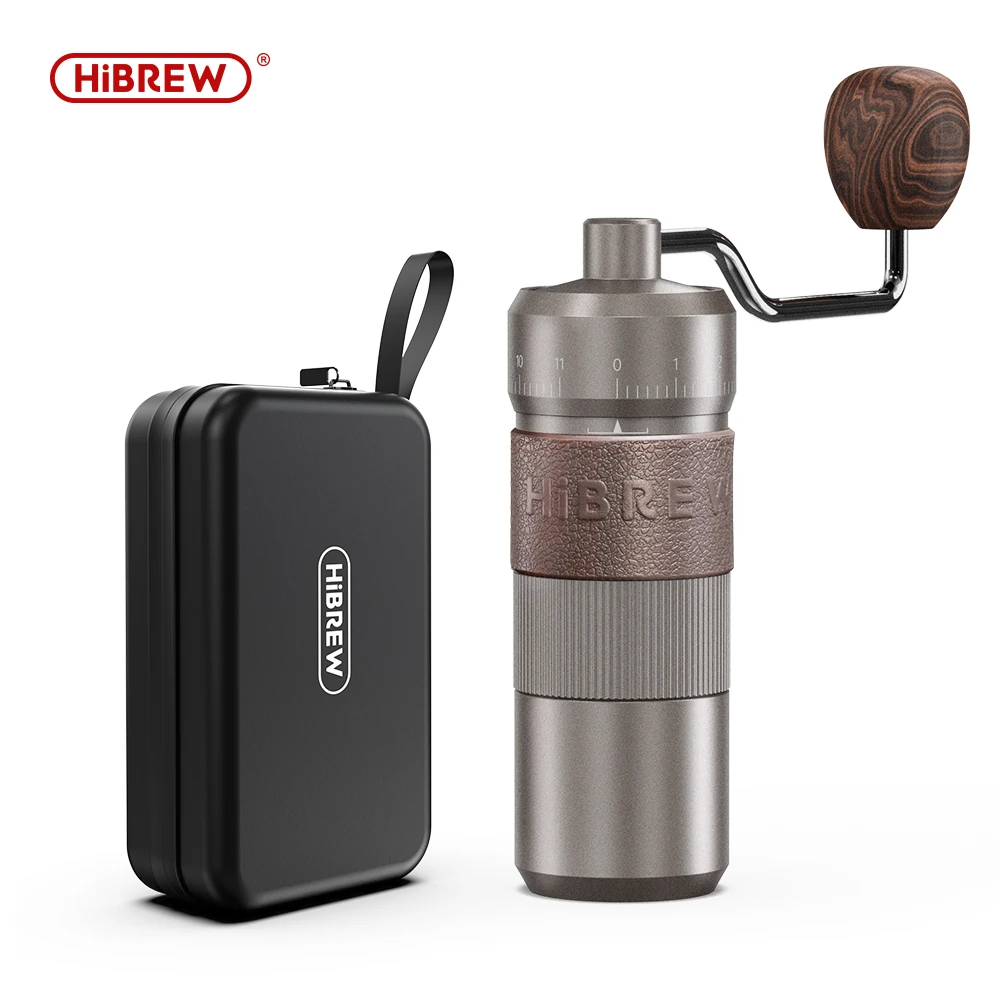 HiBREW Manuelle Kaffeemühle, Aluminium, konische Gratkapazität, 22 g, Handkaffeemühle mit 11 Stufen, verstellbare Einstellung zum Übergießen
