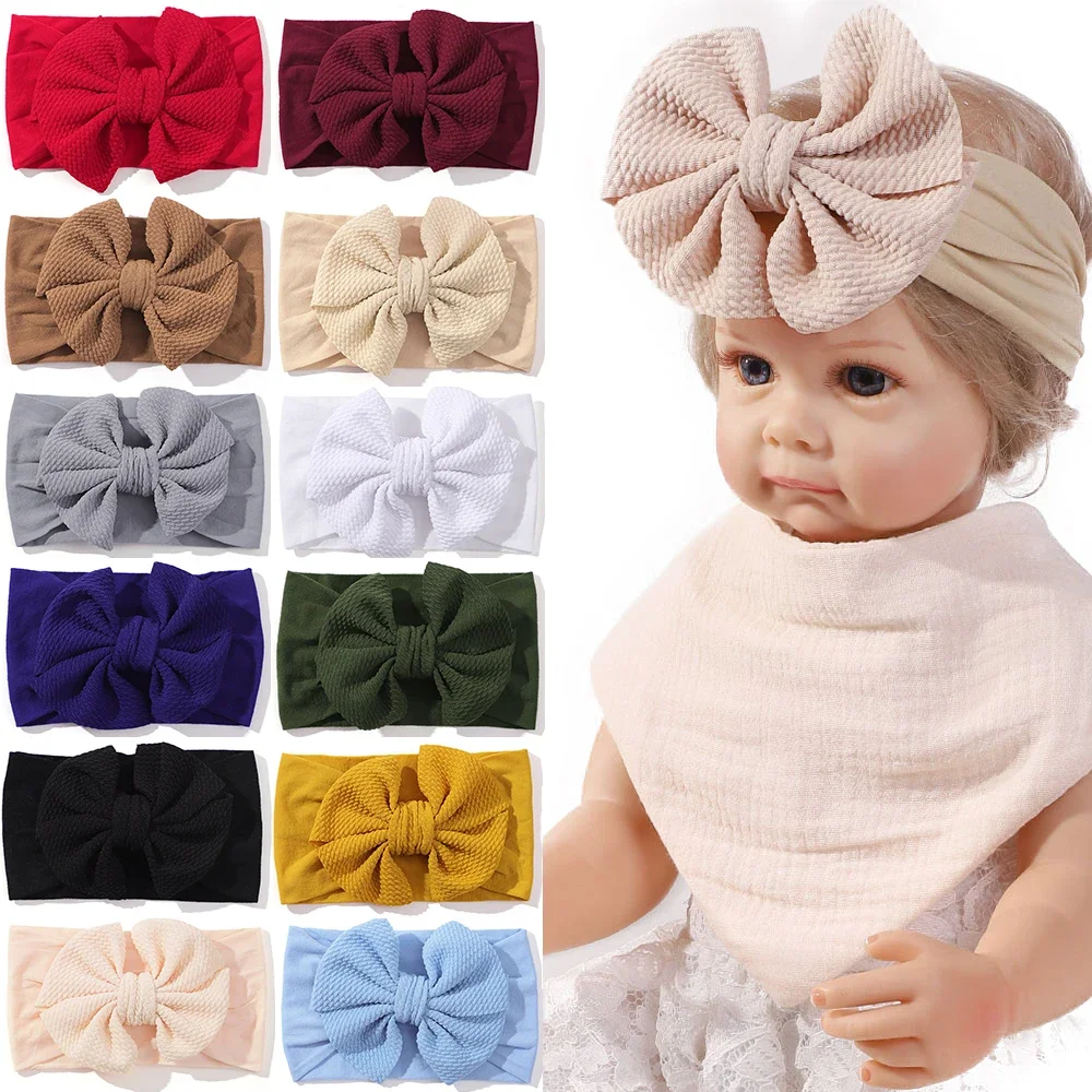 1 Uds. Diadema elástica para bebé, lazos grandes y encantadores, banda ancha para la cabeza, pañuelo suave para recién nacidos, diadema de Color sólido, accesorios para el cabello para bebé