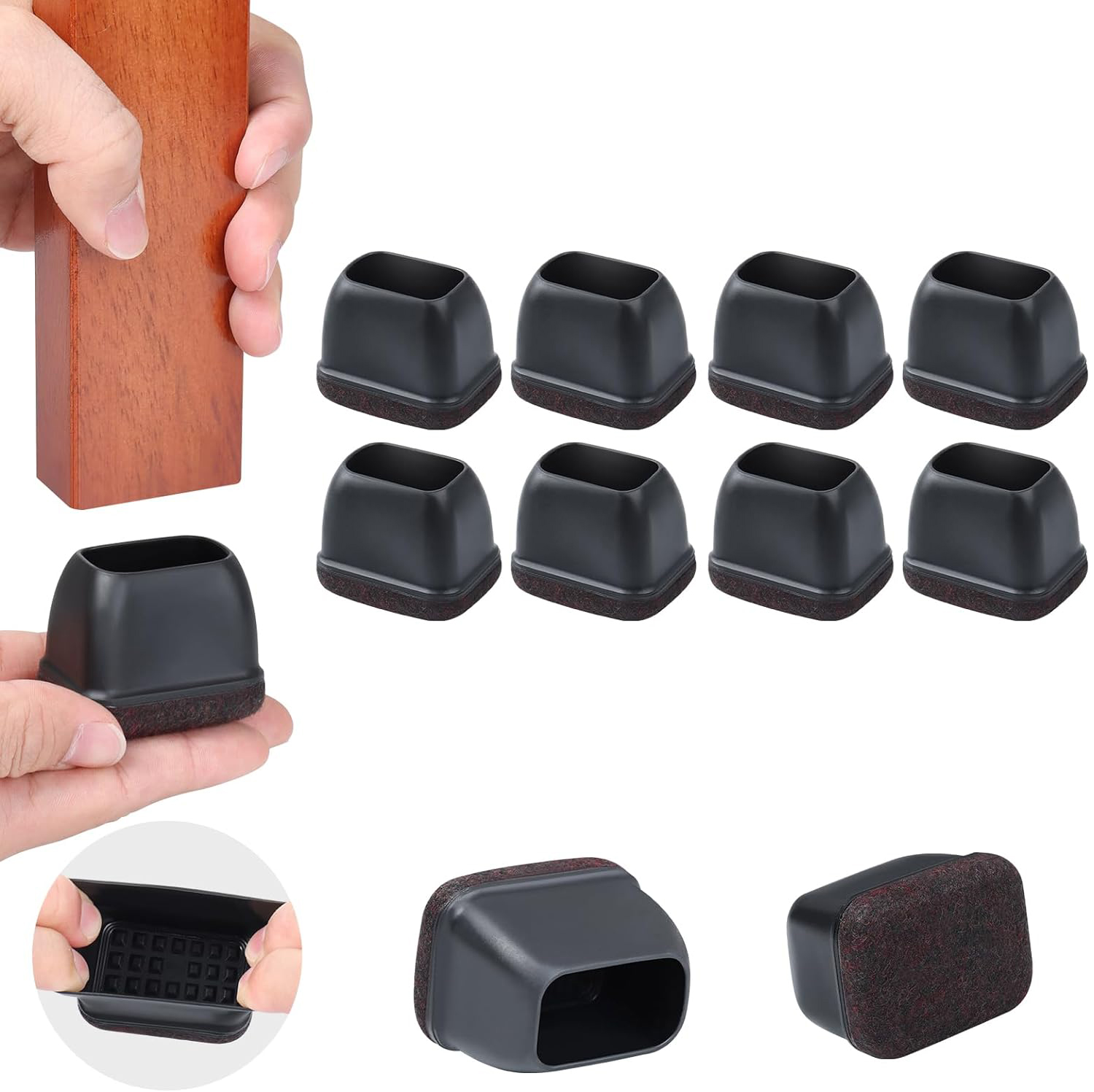 8PCS Silicone Chair Leg Floor Caps Protectors Rectangle with Felt Foot End Caps Covers width 22-32mm for Chair Table No Noise