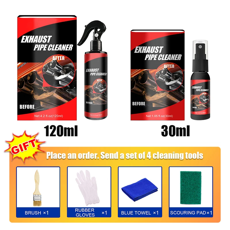 SEAMETAL 30/120ml รถรถจักรยานยนต์ท่อไอเสียท่อทําความสะอาดรถ Rust Remover พร้อมถุงมือยางและแปรงซ่อมบํารุงรักษาชุดเครื่องมือ