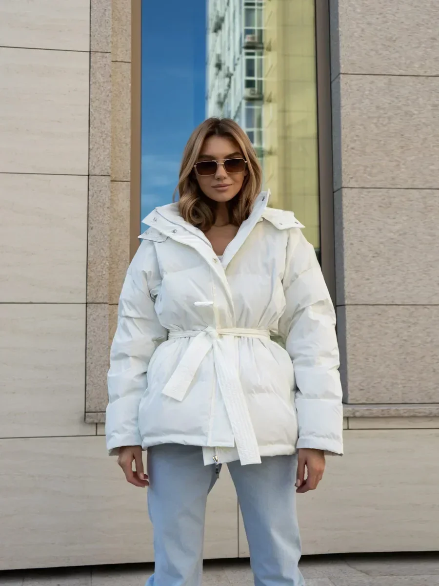 Wolfeel, abrigos acolchados gruesos y cálidos a la moda para mujer, gorro de otoño e invierno con cremallera, chaqueta de pan suave, Parkas, Chaqueta de algodón con cinturón para oficina para mujer