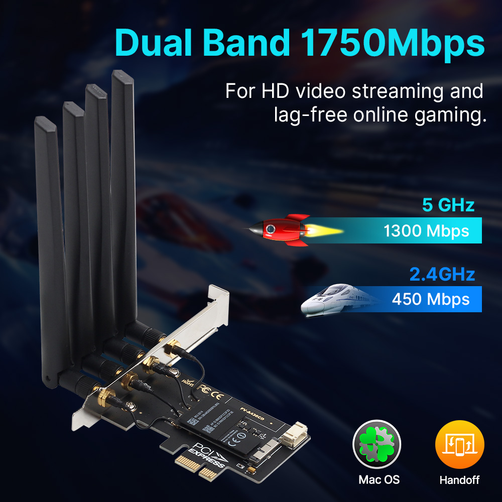 FENVI BCM94360CD Hackintosh PCIE adaptador inalámbrico 1750Mbps para Bluetooth 4,0 banda Dual 2,4G/5GHz para MacOS Airdrop Handoff Win10