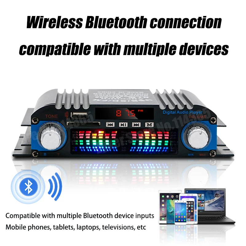HiFi-Soundverstärker, 4-Kanal-Digital-Audio-Bluetooth-Verstärker, 1600 W, Spitzenleistung, Karaoke-Player, FM-Radio, unterstützt Fernbedienung