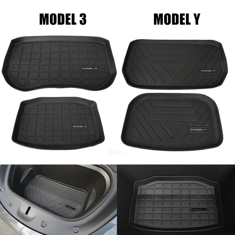 For Tesla Model Y Model 3 2021-23 TPE Car Front Rear Trunk Storage Box Mat Pad Waterproof Protective Liner Trunk Tray Floor Mat