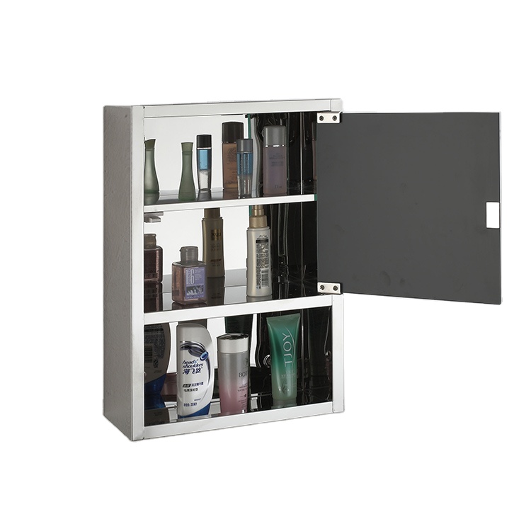 Porta de espelho de parede de aço inoxidável com armazenamento, atacado
