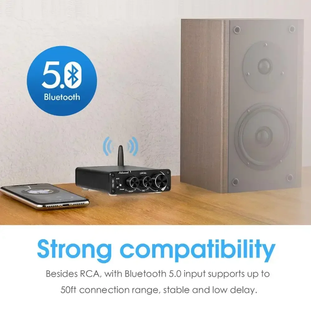 Nobsound Mini Bluetooth 5.0 TPA3116 Digital Audio Amplifier HiFi Class D Stereo Power Amp 100W*2 for Home Speakers