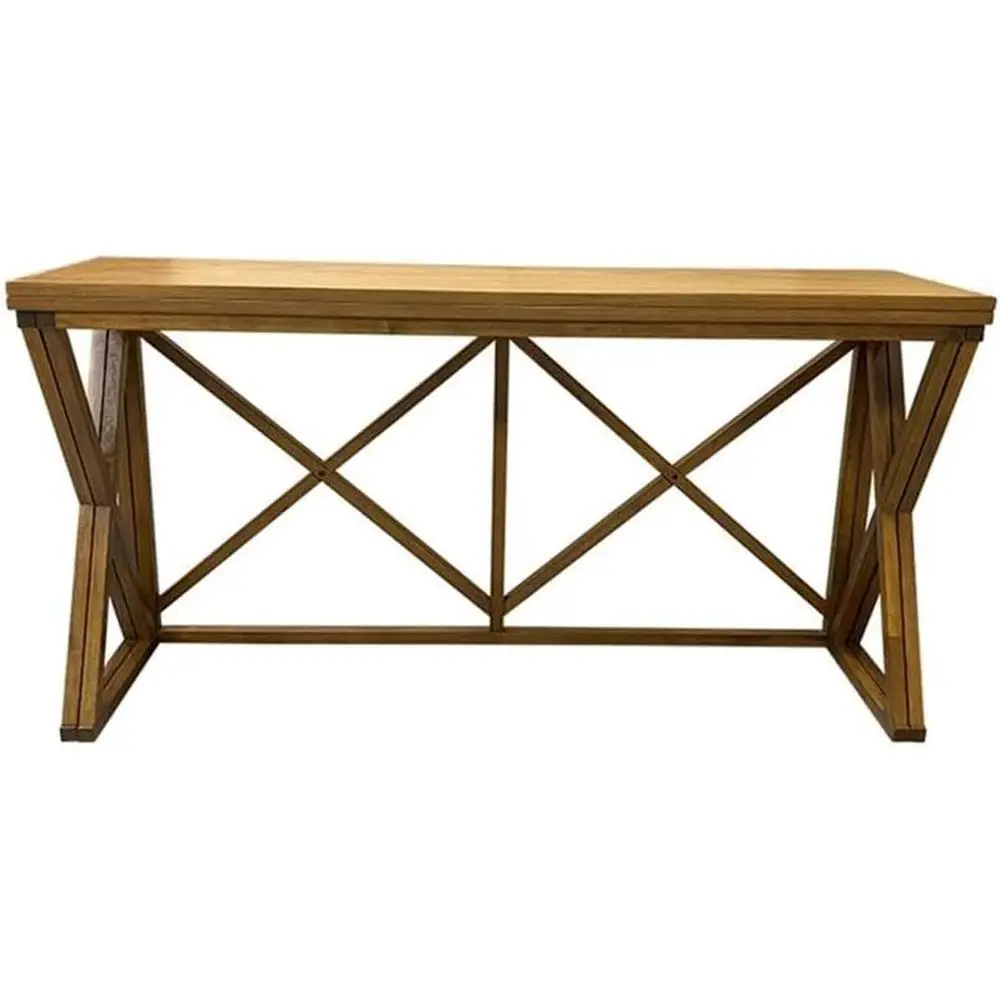 Flip Top Bar Table Wooden Console Desk Convertible Sofa Table Sturdy Construction Golden Oak Finish Multipurpose Design Home