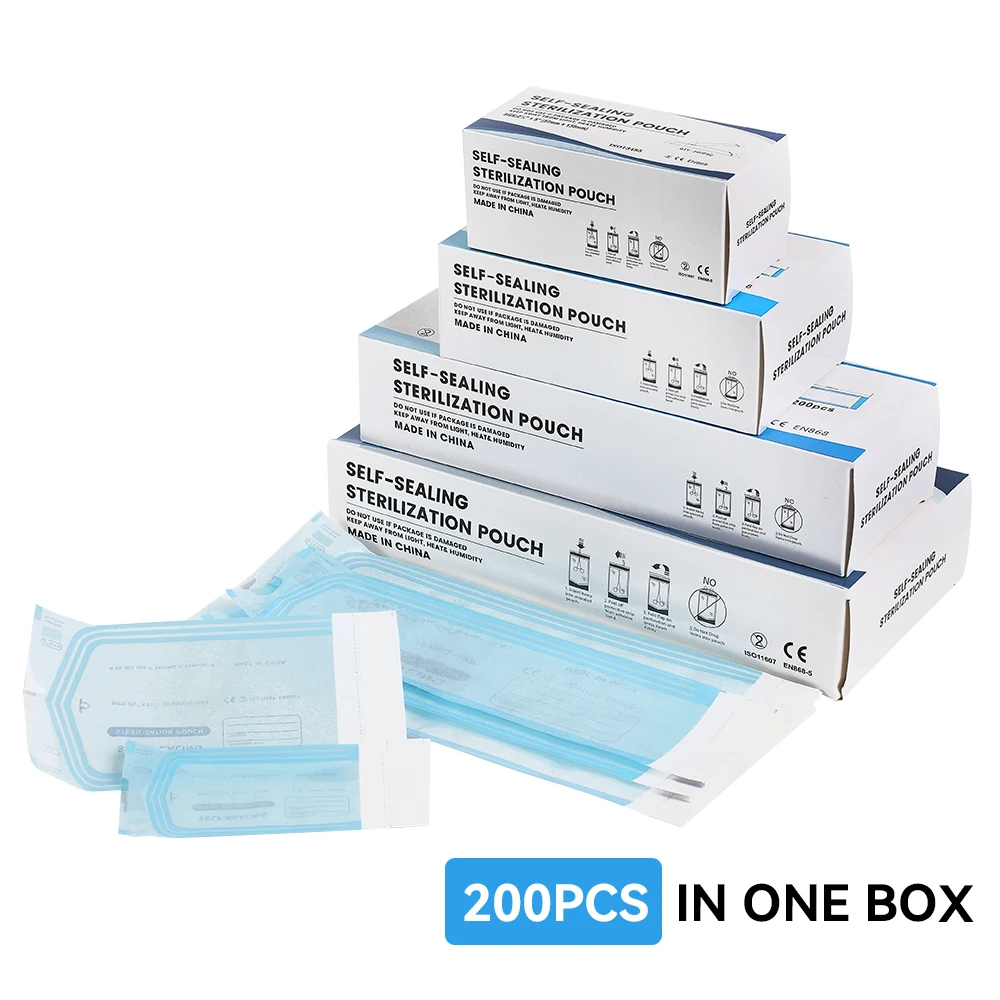 Pochettes de stérilisation jetables auto-scellantes, 5 tailles, accessoires de tatouage, fournitures, sacs propres auto-adhésifs, 200 pièces/sac