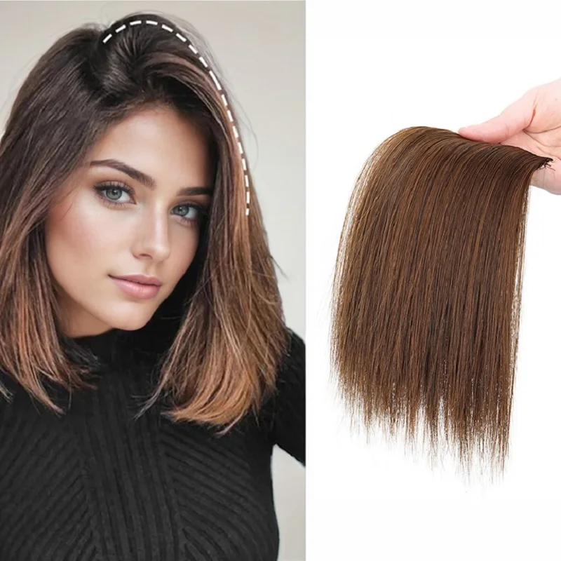 Pedaços de cabelo curtos e retos sintéticos, 10/20/30cm, clipe invisível no cabelo, capa lateral superior, acessórios de cabelo para mulheres