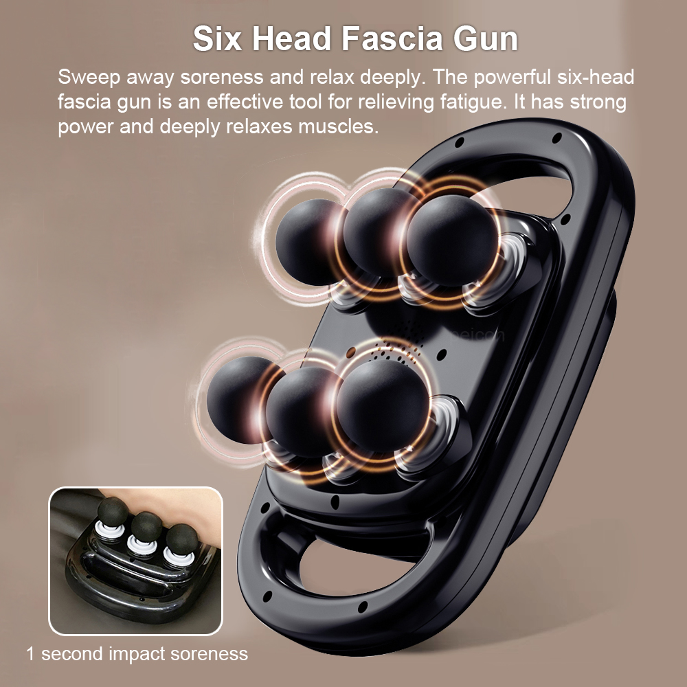 Pistola de Fascia de seis cabezales, vibración profunda de alta frecuencia, masajeador inalámbrico de cintura y espalda de 14mm, relajación corporal, masajeador de hombros y pantorrilla