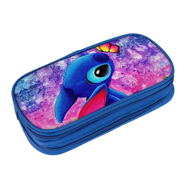 Disney Stitch Pencil Bag Case Anime Figure Double-Layer Large Capacity Multifunctional Pen Case Students Stationery Box Gifts