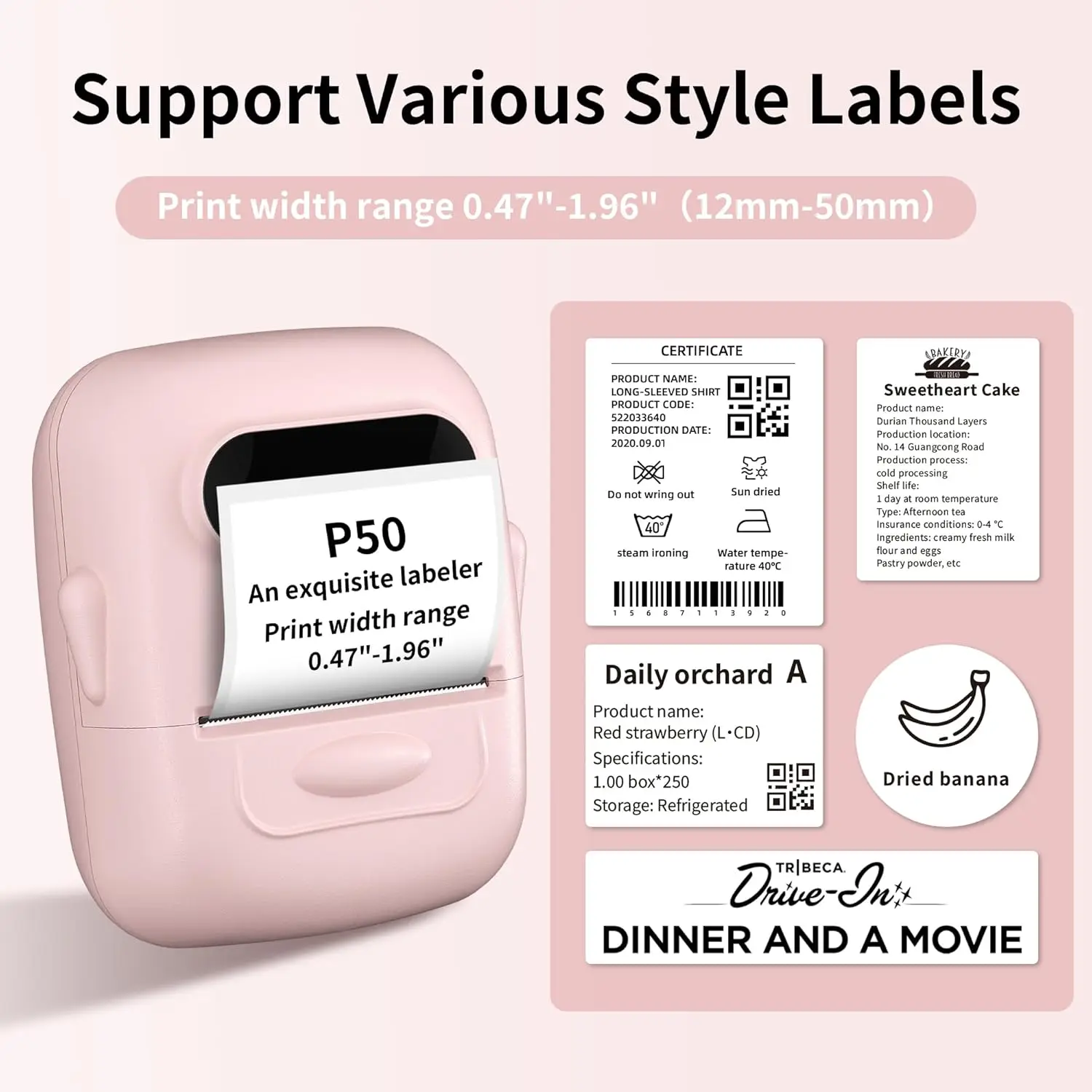 Marklife P50 zelfklevende stickerprinter Handheld Bluetooth thermische printer Label Maker Machine Inktloos voor IOS Android-telefoon
