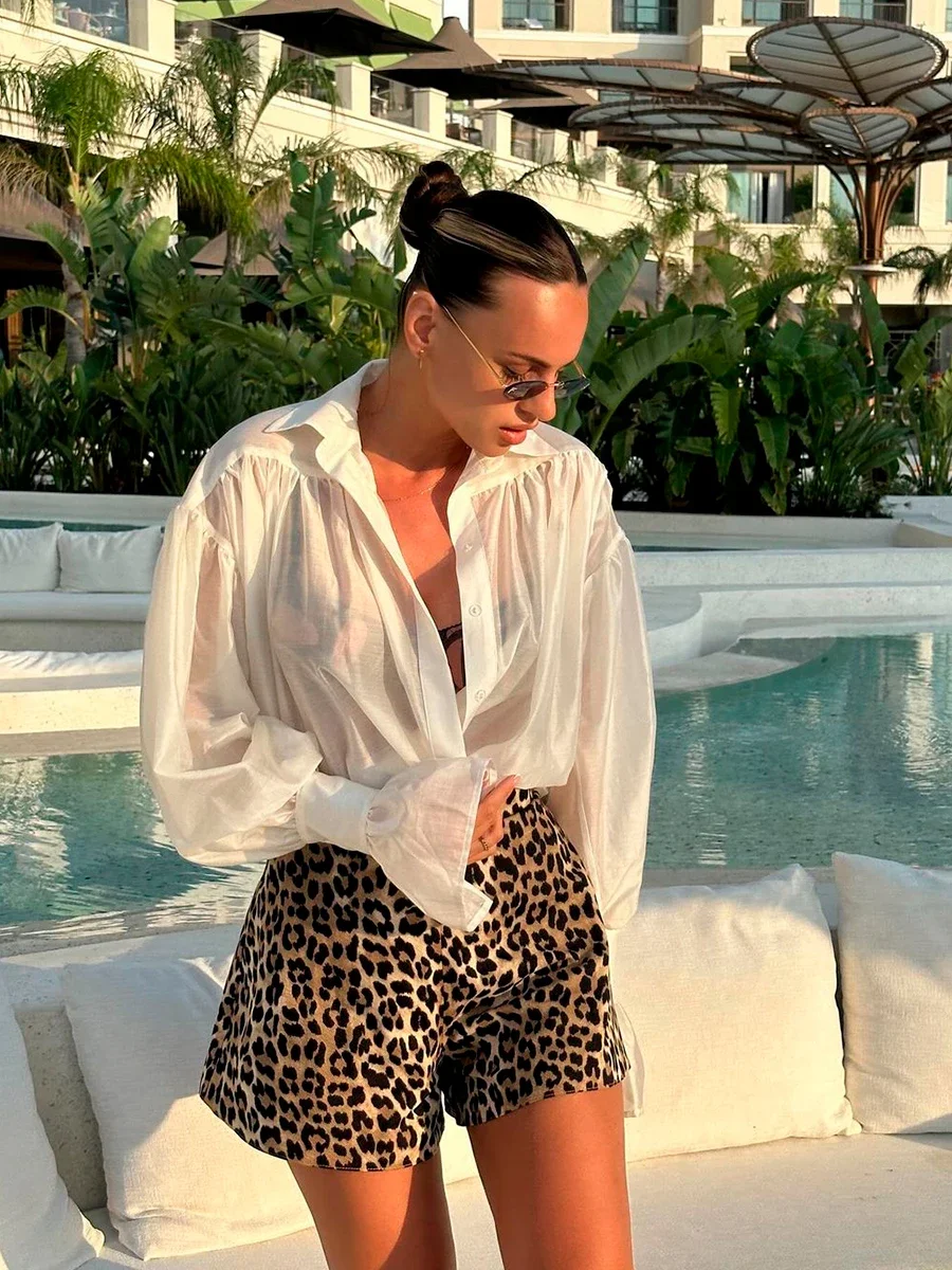 Wolfeel 100% 코튼 여름 여성 레오파드 프린트 반바지 패션 오피스 숙녀 바지 루즈 피팅 캐주얼 데일리 여성 반바지