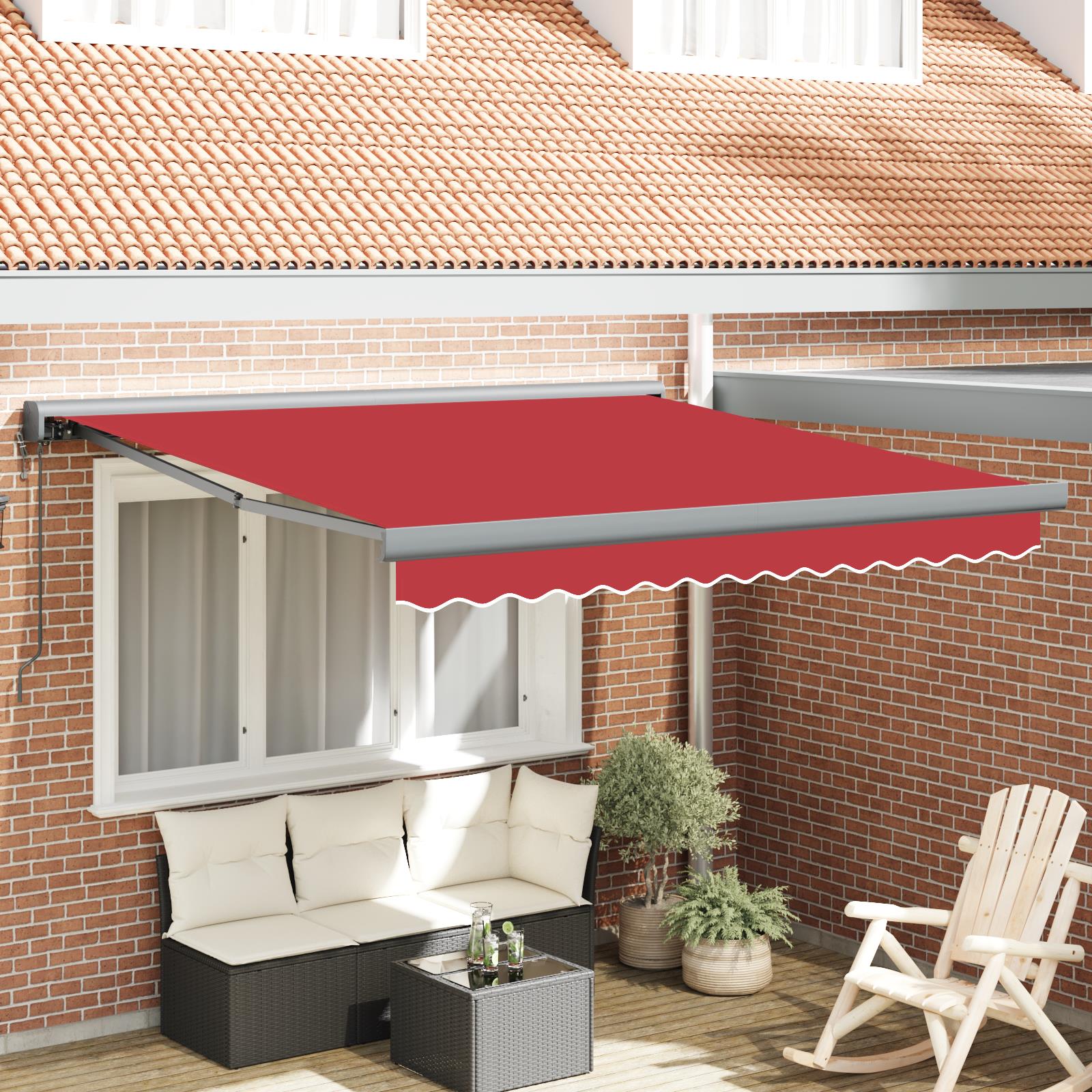 Automatic Retractable Awning Red 350x250cm Waterproof Sunshade Outdoor Patio Cover Canopy Garden Shade Slope Roof Protection