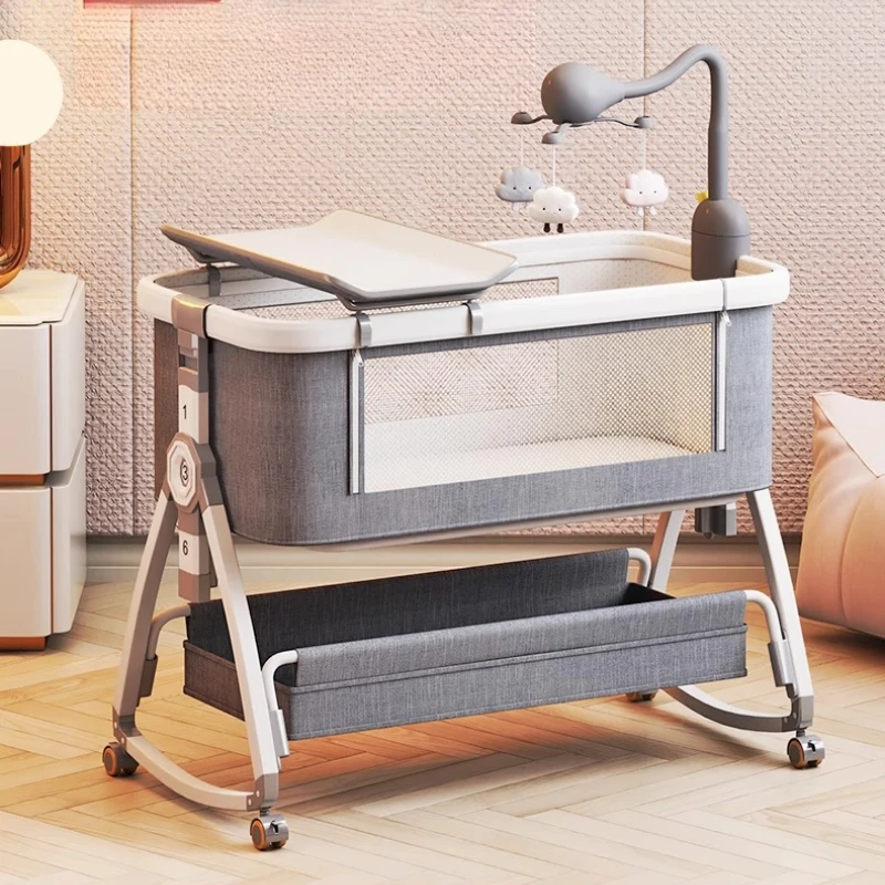 Aluminum Alloy Baby Crib, Portable and Practical, Foldable Crib, Multifunctional BB Bed, Newborn Splicing Large Bed