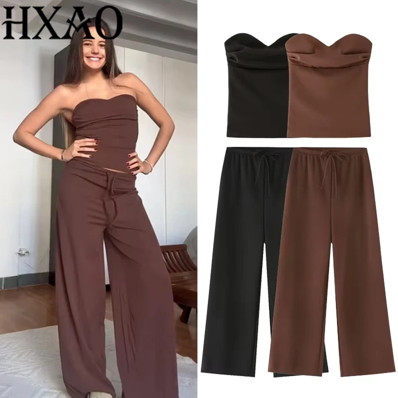 HXAO Dames Elegante 2-delige broekset 2025 Lente Zomer Corset Tops Baggy Broek Mode Casual Sexy Y2k Broekset Outfit