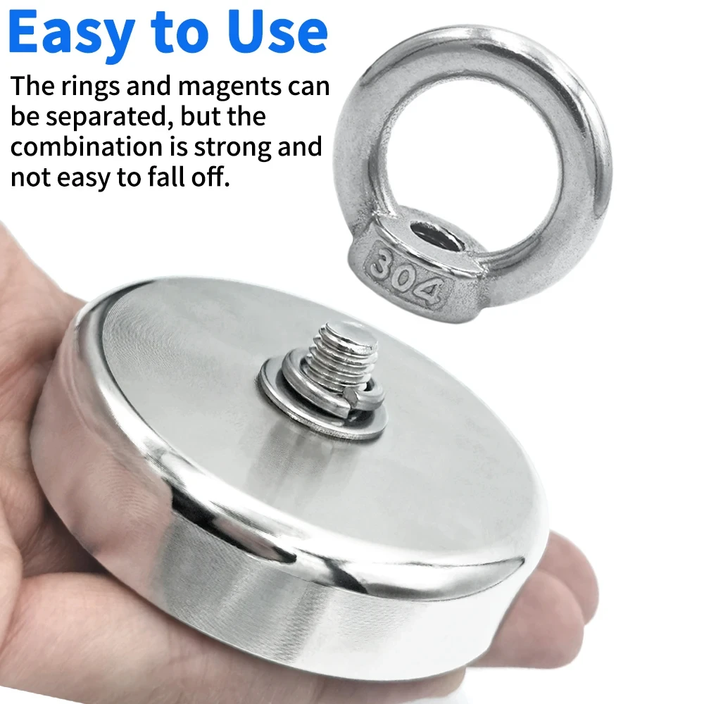 D16 ~ D42mm Ímã de pesca de neodímio super forte N52 Ímã de terras raras resistente com furo escareado Orebolt de salvamento magnético