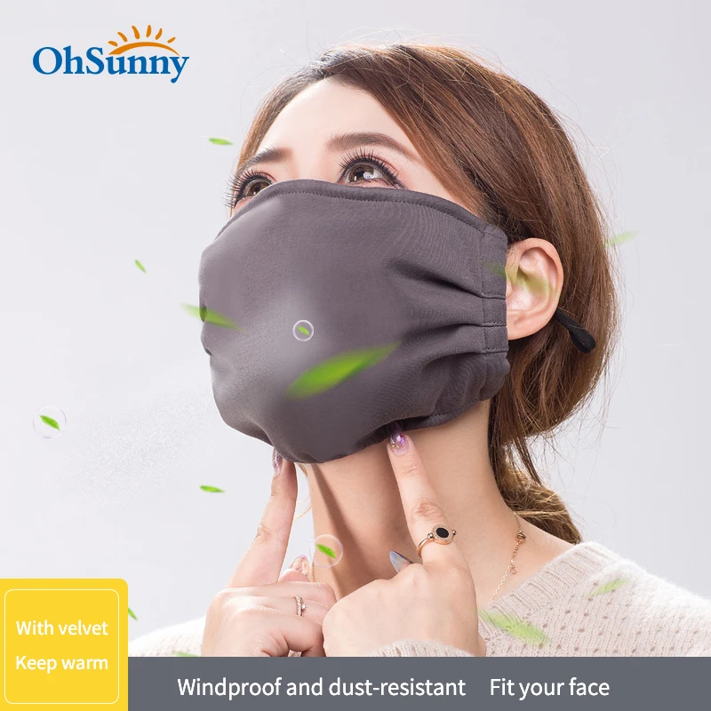 OhSunny Women face Masks Cover Full Face Outdoor Windproof Warm With Velvet Soft Breathable Adjustable Ear Rope Solid Mask