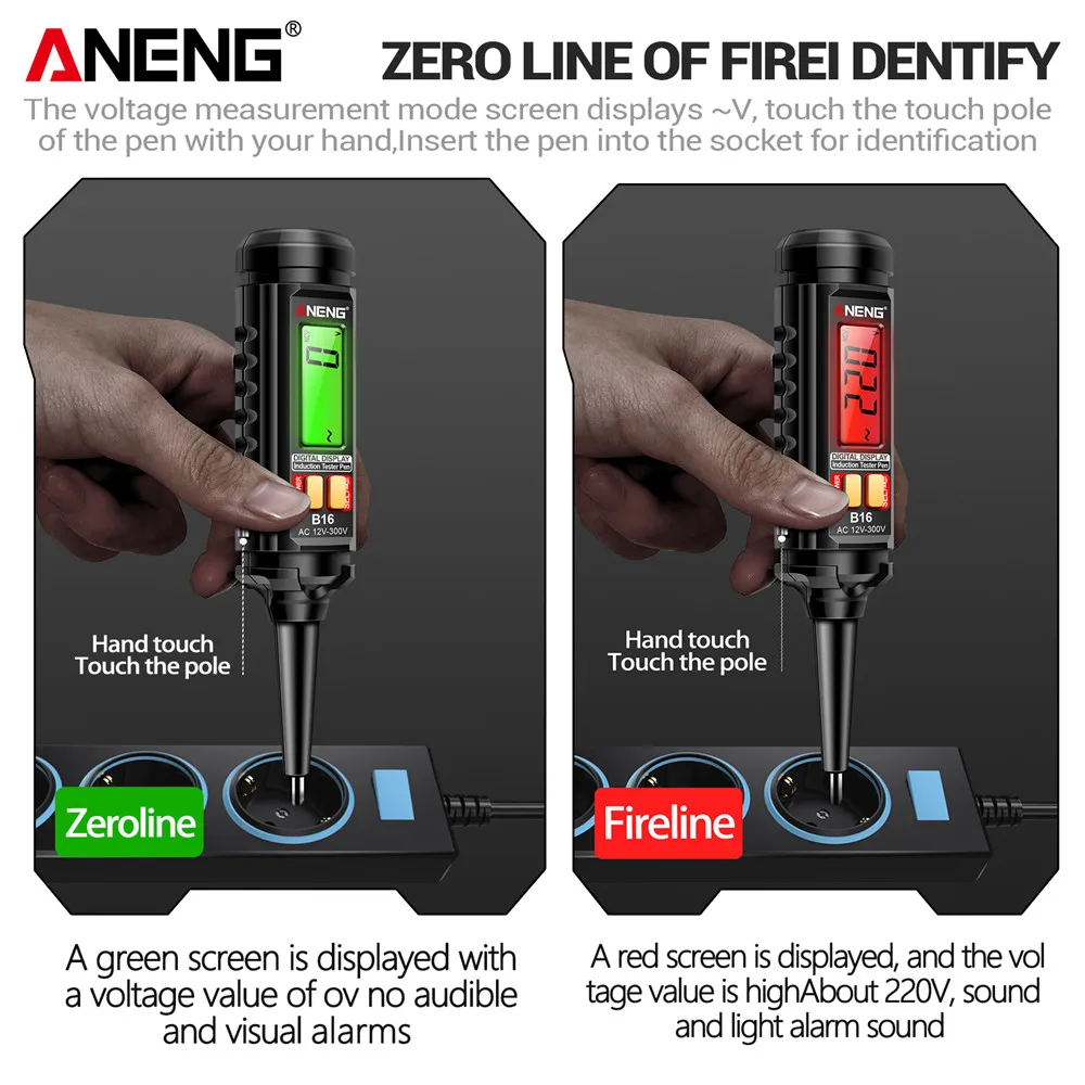ANENG B16 Lntelligent Sensing ปากกาวัดดิจิตอลแบบไม่สัมผัส 12 V-300 V เครื่องตรวจจับแรงดันไฟฟ้า NCV แรงดันไฟฟ้า Probing เครื่องทดสอบเมตรเครื่องมือ