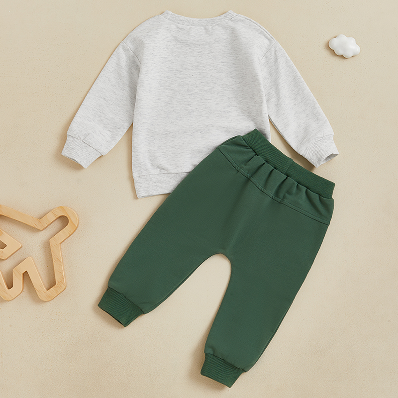 2024-06-18 Lioraitiin Toddler Boy Fall Clothes Letter Print Long Sleeve Sweatshirt with Solid Color Pants 2Pcs Outfits