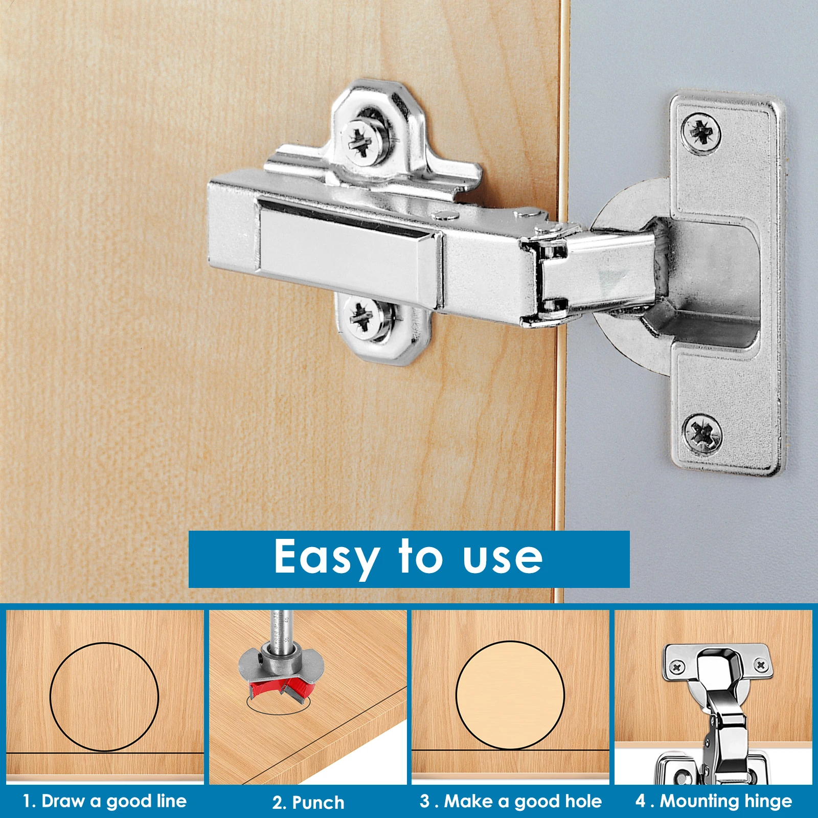 Hinge Jig High Precision 35mm Hinge Drilling Guide Woodworking Hinge Hole Punching Locator with Hex wrench and Adjustable Bit