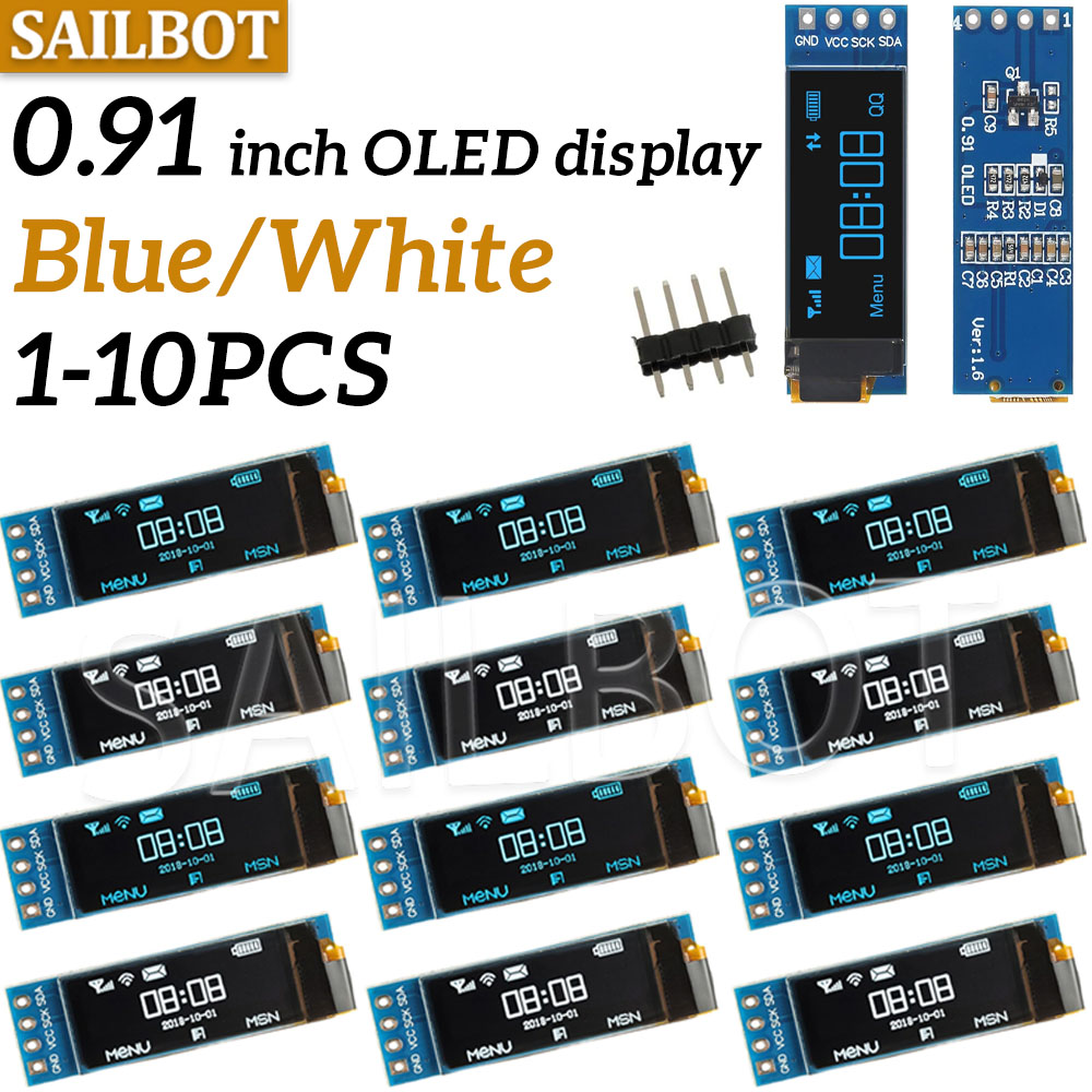 1-10 шт. 0,91-дюймовый OLED-модуль 0,91 дюйма белый/синий OLED 128X32 OLED ЖК-дисплей со светодиодной подсветкой 0,91 дюйма IIC Communicate