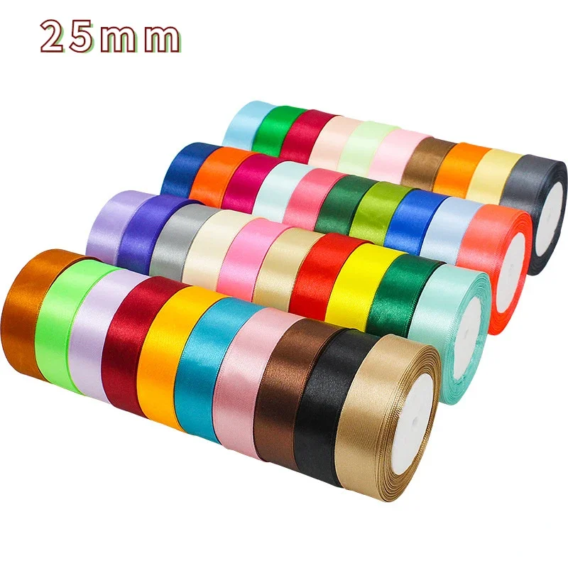 25mm 25 jardas fitas de cetim fitas casamentos festa de natal embrulho de presente diy arco fazendo acessórios de artesanato decorativo