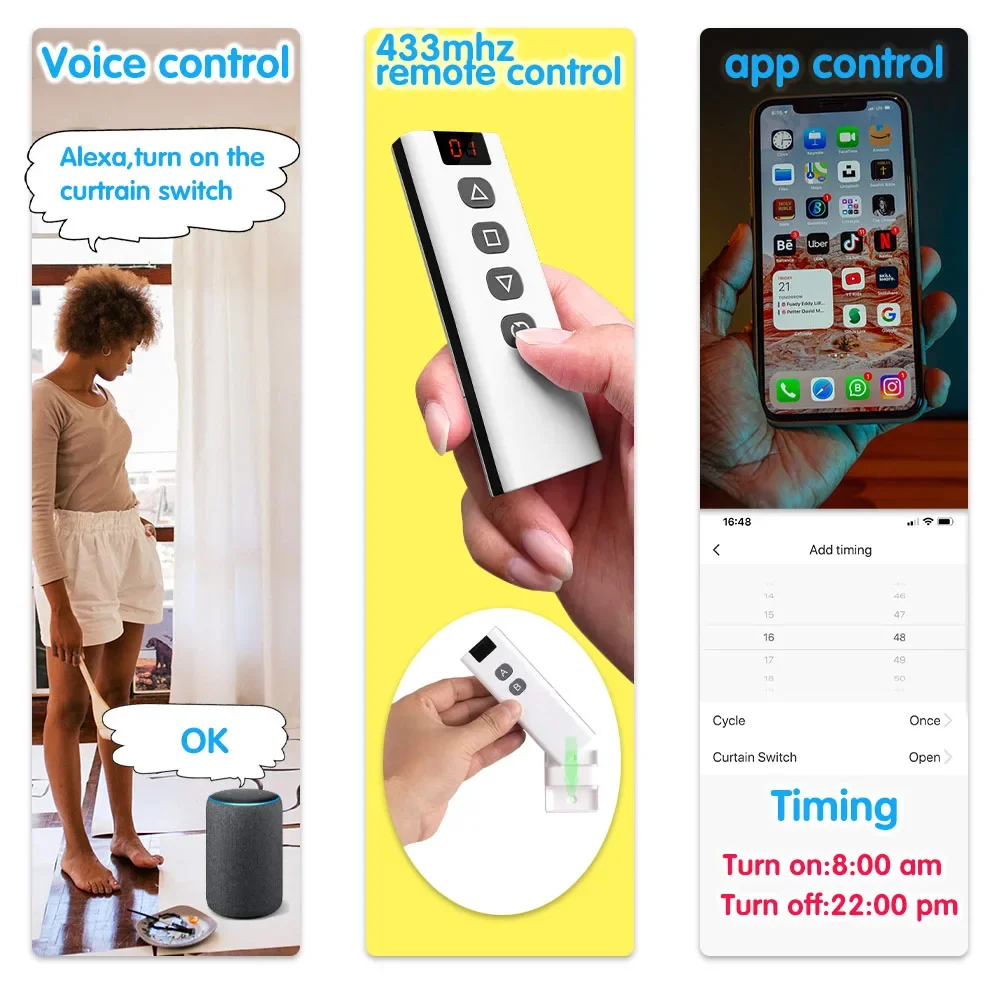 Interruptor de cortina Wifi Rf, módulo de persiana enrollable Tuya Smart Life, 433mhz, Control remoto 5 en 1, para persianas de ventana y puerta de garaje, Alexa