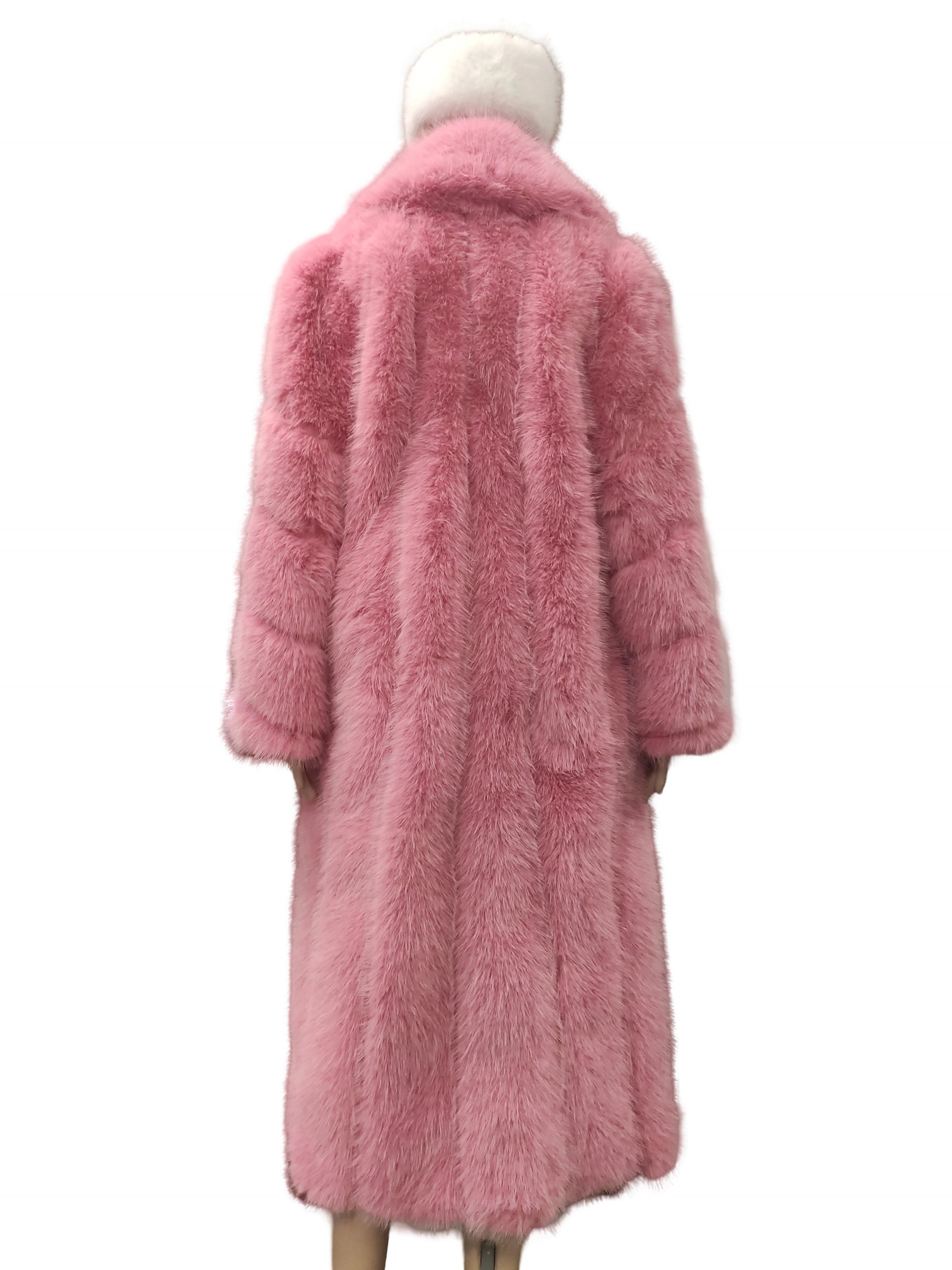 Neuer Kunstpelzmantel für Damen, rosa, dick, warm, lang, umweltfreundlich, Kunstpelzmantel