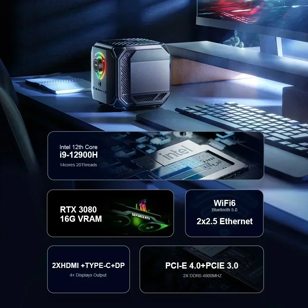 Chatreey TANK Mini PC Intel Core i9 12900H i7 12700H com Nvidia 3080 16G Gaming Desktop Computer PCIE 4.0 Wifi 6 BT5.0