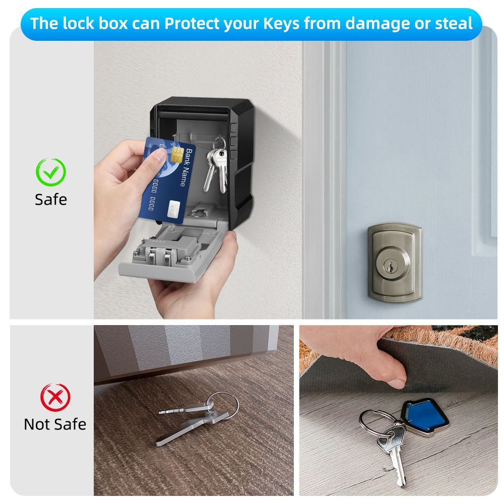 Awapow-caja de llaves con contraseña de Metal, caja de almacenamiento con bloqueo de contraseña de 4 dígitos montada en la pared, resistente al agua, antirrobo, caja de seguridad de gran capacidad