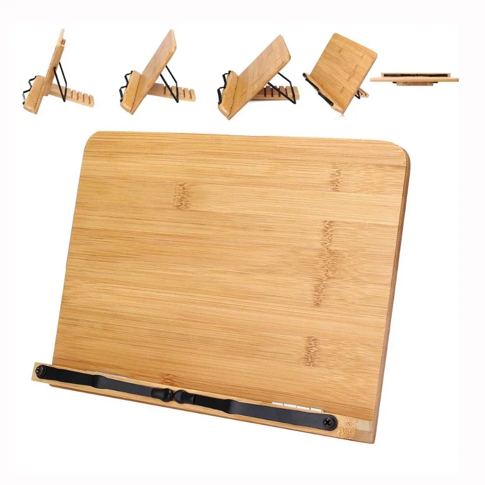 Portable Adjustable Book Holder Tray and Page Paper Clips-Cookbook Reading Desk Sturdy Stand for Books Lightweight Bookstand