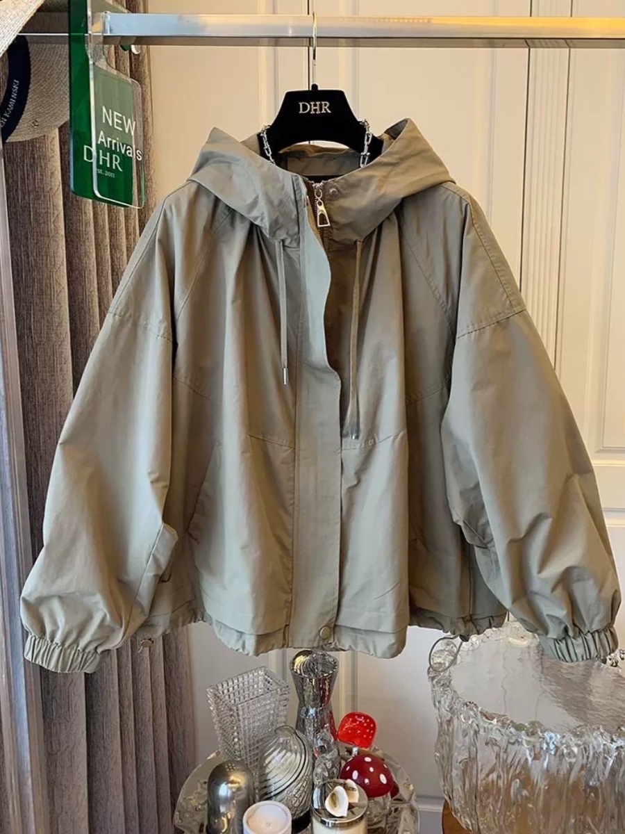 Elegant Hooded Short Jacket Women's Spring Autumn New Loose Small Size Climbing Clothes Commute Sle No Brand Registered Tra...