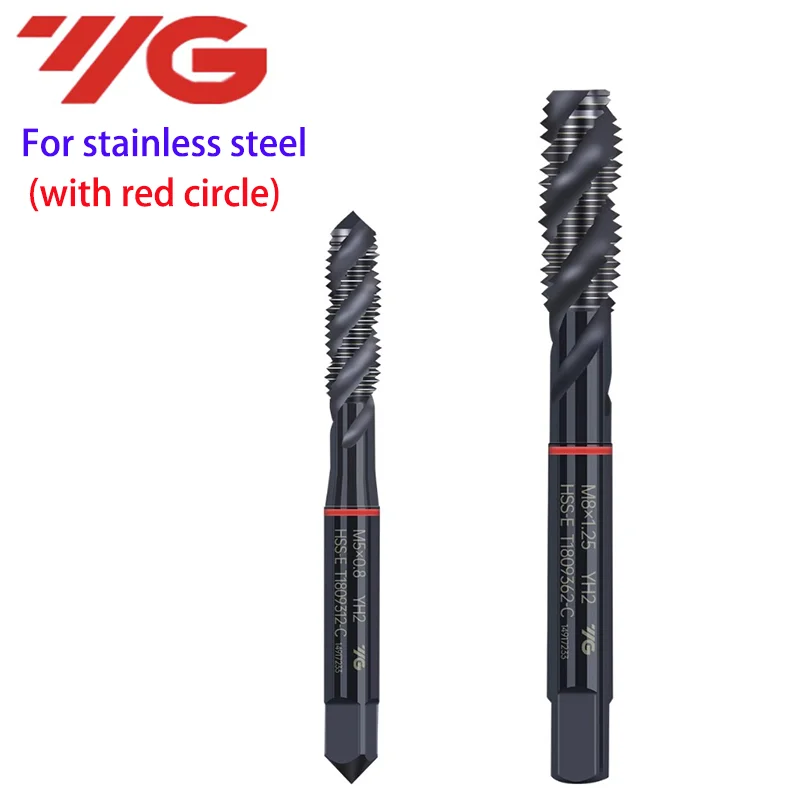 1pcs South Korea YG HSSE INOX Metric Spiral Fluted Tap M2M2.5M3M3.5M4M5M6M7M8M10M12  Spiral Pointed Tap Machine With Red Circle