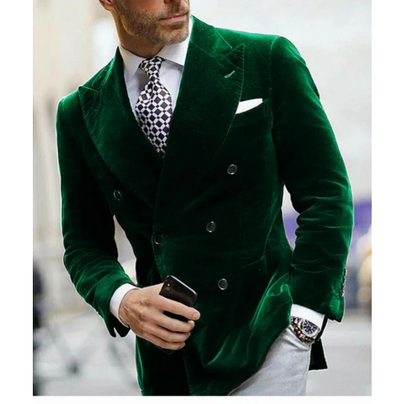 ผู้ชายกํามะหยี่Blazerสําหรับอาหารค่ําอิตาเลี่ยนสไตล์Double Breastedสูบบุหรี่Elegant Coatสําหรับงานแต่งงานพรหมปาร์ตี้ 2024