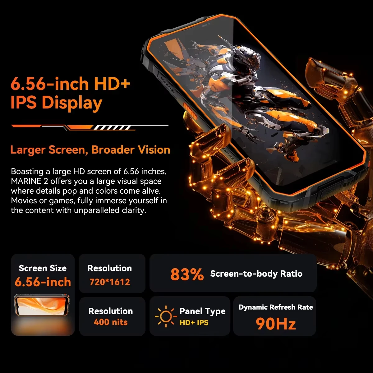 Blackview OSCAL Marine 2 Защищенный телефон 8 ГБ ОЗУ 256 ГБ Смартфон AI 11000 мАч Аккумулятор 6,56 "HD+ Дисплей Unisoc T61 Android 15 NFC